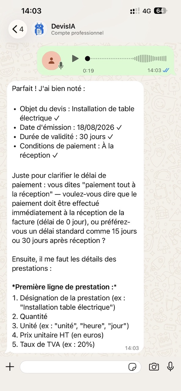 DevisBot pose des questions